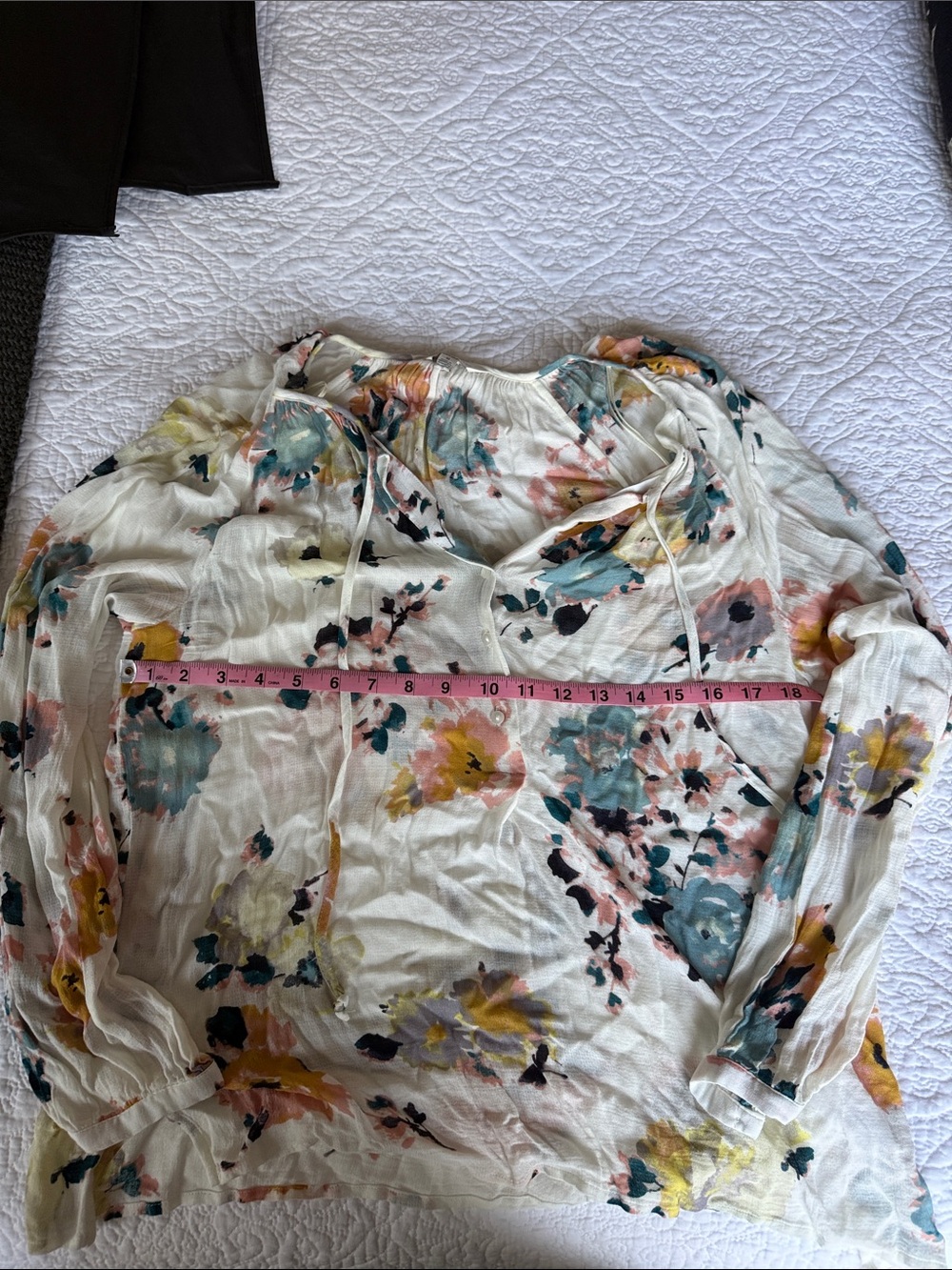 Lucky Brand Cream Floral Blouse with Blue, Yellow, Pink Accents